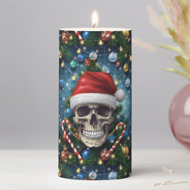 Festive Santa Skull Pillar Candle (In Situ)