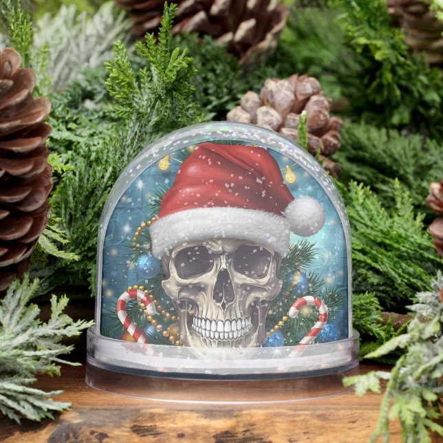 Festive Santa Skull Snow Globe (Winter)