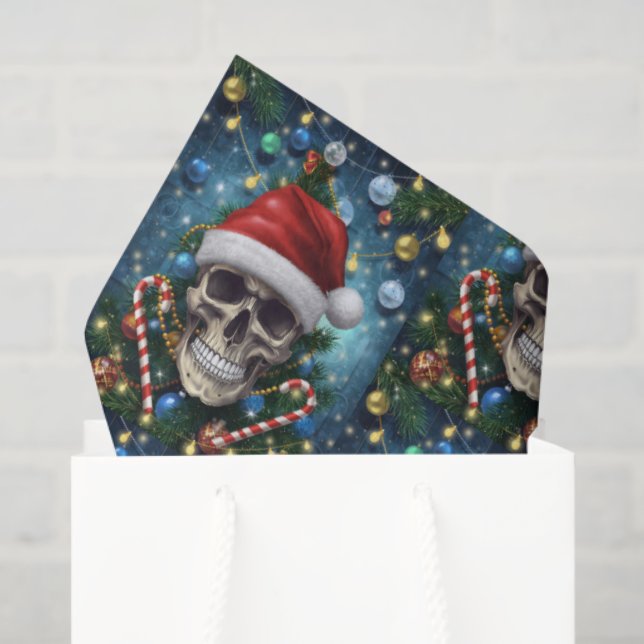 Festive Santa Skull Tissue Paper (Gift Bag)