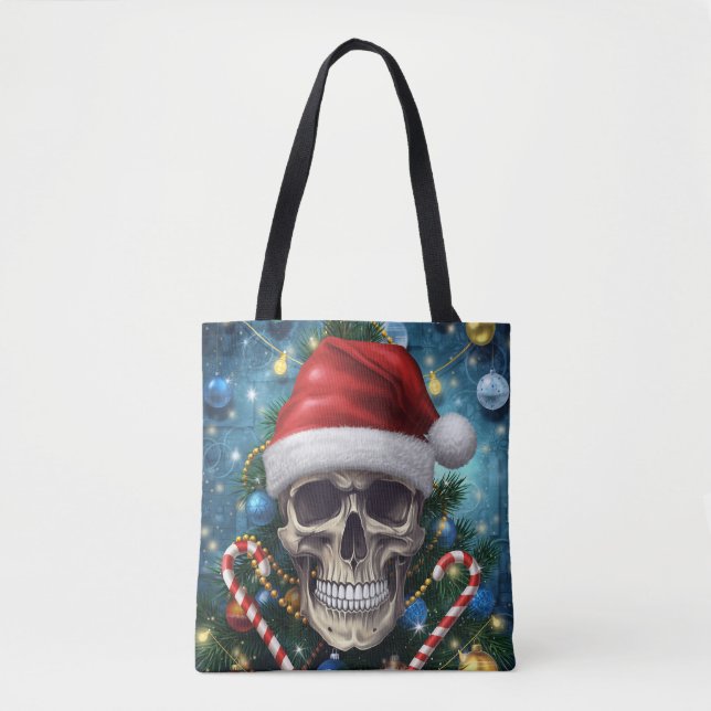 Festive Santa Skull Tote Bag (Front)