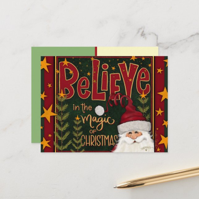 Festive Santa Stars Believe Inspirivity  Postcard (Front/Back In Situ)