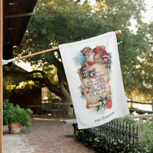 Festive Santa wLantern Scroll and Greetings House Flag