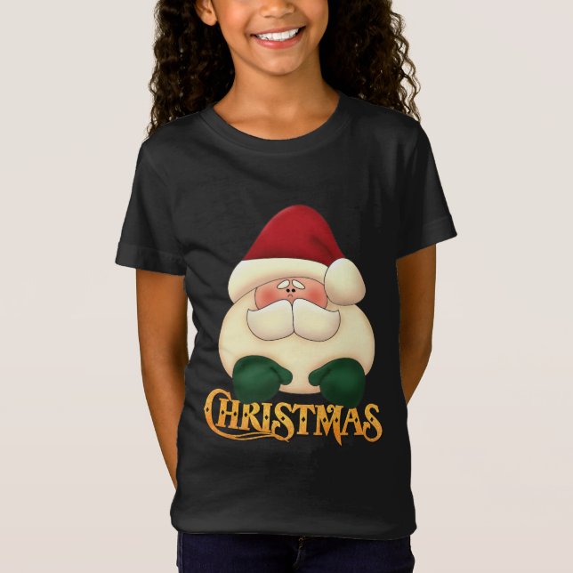 Festive Santa with Christmas Word Art T-Shirt (Front)
