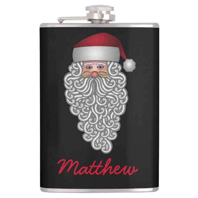 Festive Santa with Curly Beard Personalized Flask (Front)