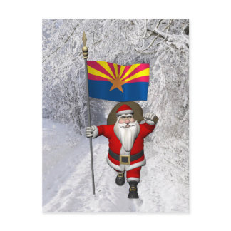 Festive Santa With Ensign Of Arizona Holiday Postcard