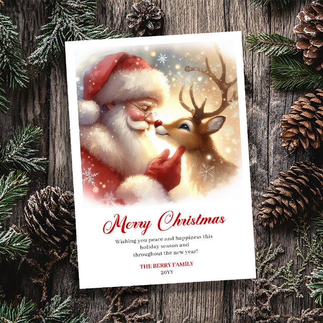 Festive Santa with Rudolph Vintage Christmas Card (Festive Santa with Rudolph Vintage Christmas Greeting Card)