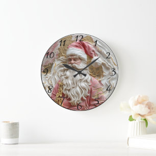 Festive Santa's artistic portrayal Large Clock