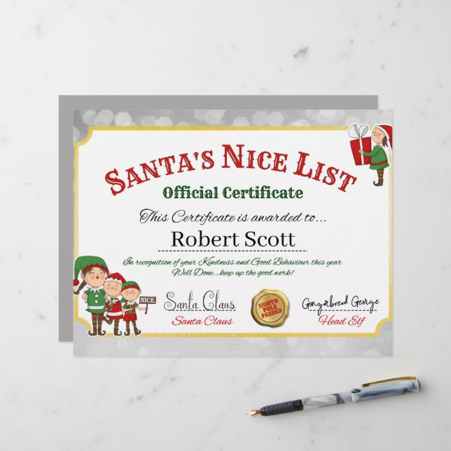 Festive Santa's Christmas nice list add name  Letterhead (Front/Back In Situ)