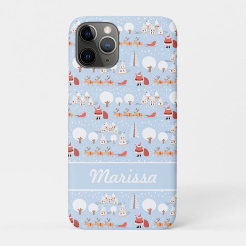 Festive Santas Christmas Village and Fun Reindeer iPhone 11 Pro Case