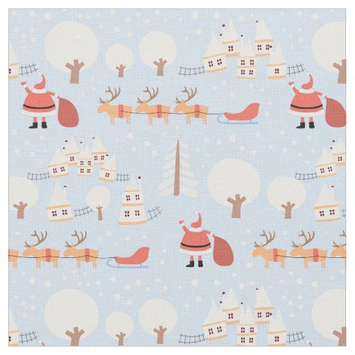 Festive Santa's Christmas Village and Fun Reindeer Fabric
