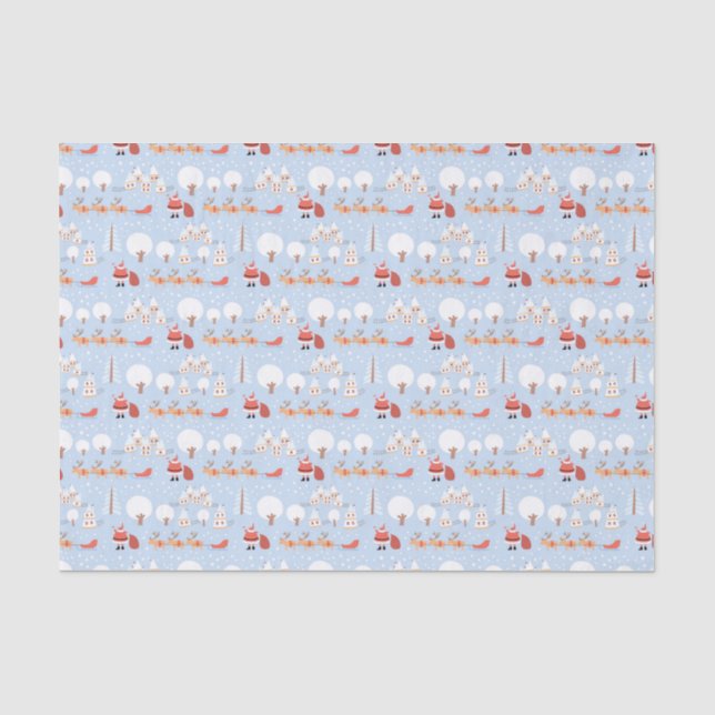 Festive Santa's Christmas Village and Fun Reindeer Tissue Paper (Front)