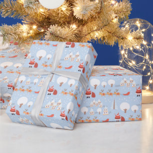 Festive Santa's Christmas Village and Fun Reindeer Wrapping Paper