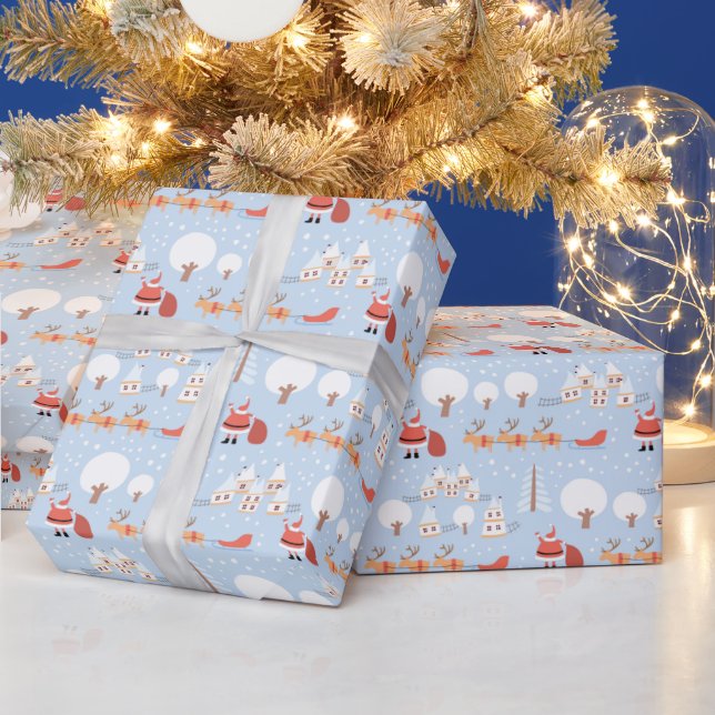 Festive Santa's Christmas Village and Fun Reindeer Wrapping Paper (Holidays)