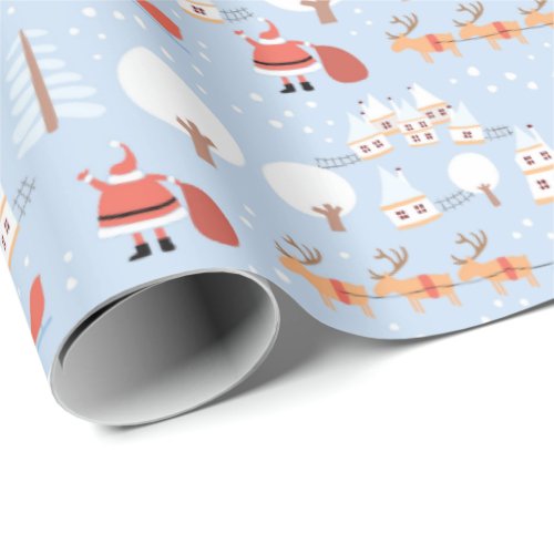 Festive Santas Christmas Village and Fun Reindeer Wrapping Paper
