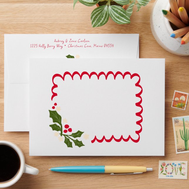 Festive Scallop Frame and Holly Holiday Envelope (Desk)