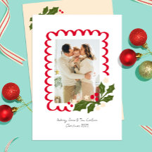 Festive Scallop Frame with Holly One Photo