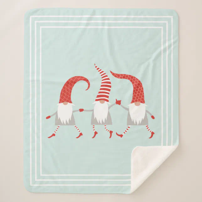 Festive Scandinavian Christmas Gnomes Mint Green Sherpa Blanket Zazzle