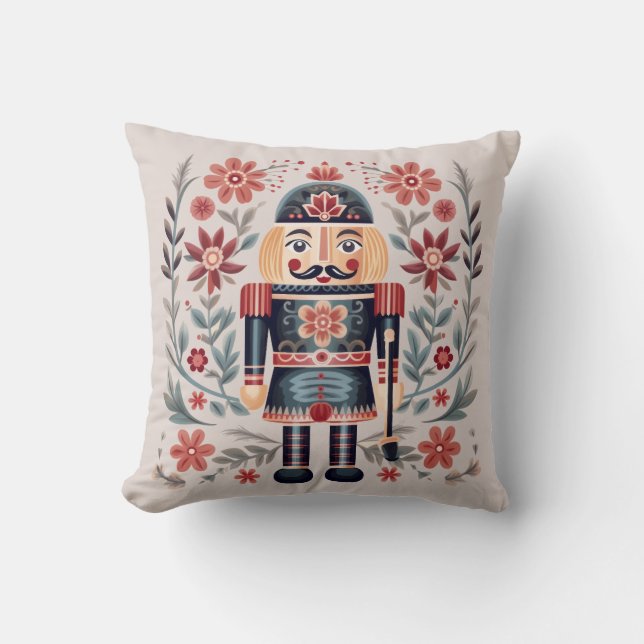 Festive Scandinavian Folk Art Soldier  Christmas Throw Pillow (Front)