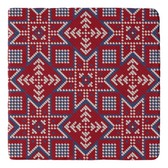 Festive Scandinavian Sweater Pattern Trivet (Front)