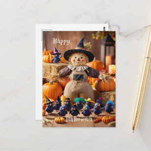 Festive Scarecrow and Pumpkin Patch Halloween  Postcard