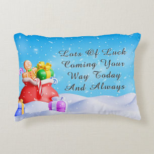 Festive Scene with Gifts, Candy Canes Accent Pillow