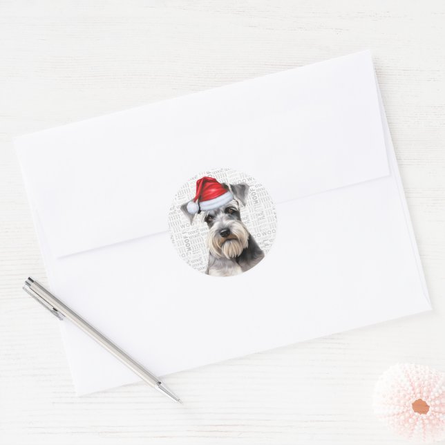 Festive Schnauzer Dog Woof Word Art Christmas Classic Round Sticker (Envelope)