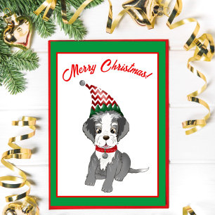 Festive Schnauzer Puppy Merry Christmas Holiday Card