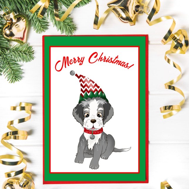  Festive Schnauzer Puppy Merry Christmas Holiday Card (Creator Uploaded)
