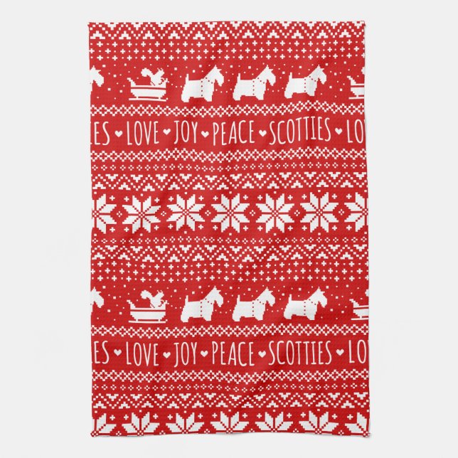 Festive Scottie Dogs Christmas | Scottish Terriers Kitchen Towel (Vertical)