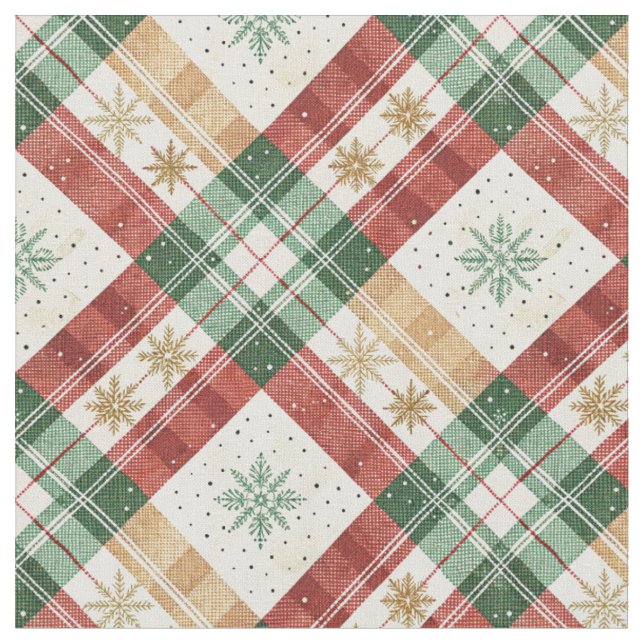 Festive Scottish Tartan Plaid Holiday Pattern Art Fabric (Close Up)