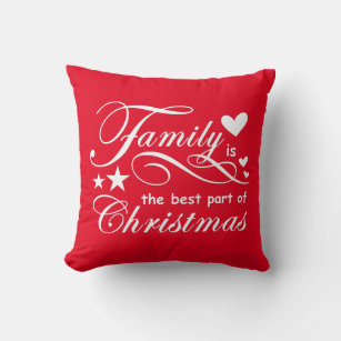 Festive Script Family Christmas Quote Red Throw Pillow