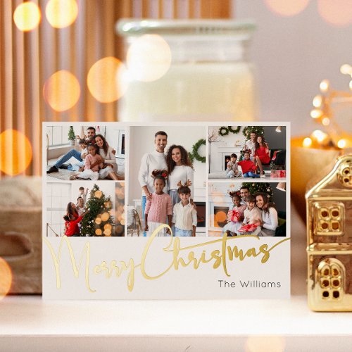 Festive Script Five_Photo Merry Christmas Gold Foil Holiday Card