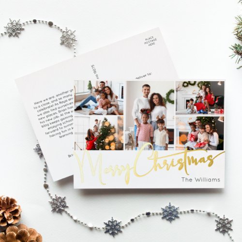Festive Script Five_Photo Merry Christmas Gold Foil Holiday Postcard
