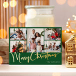 Festive Script Green 5 Photo Merry Christmas Gold Foil Holiday Postcard<br><div class="desc">Celebrate the season with this festive script green 5 photo Merry Christmas gold foil holiday postcard featuring a touch of elegant charm. The chic design showcases a simple gold-and-green color palette, evoking the cozy spirit of winter. Its modern and unique appeal and rustic wording create a perfect balance between seasonal...</div>
