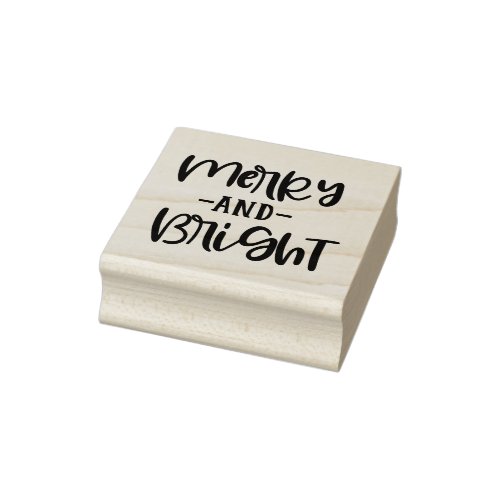 Festive Script Merry And Bright Holiday Rubber Stamp