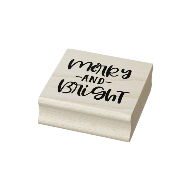 Festive Script Merry And Bright Holiday Rubber Stamp (Stamp)