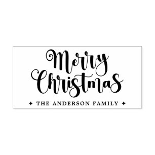 Festive script Merry Christmas custom name Rubber Stamp