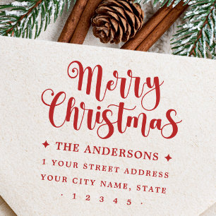 Festive script Merry Christmas return address Rubber Stamp