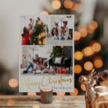 Festive Script Three-Photo Merry Christmas Gold Foil Holiday Postcard<br><div class="desc">Celebrate the season with this festive script three-photo Merry Christmas gold foil holiday featuring a touch of elegant charm. The chic design showcases a simple gold-and-white color palette, evoking the cozy spirit of winter. Its modern and unique appeal and rustic wording create a perfect balance between seasonal and contemporary. In...</div>