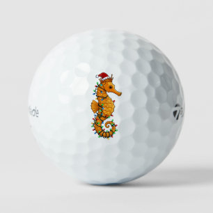 Festive Seahorse Wearing a Santa Hat for a Magical Golf Balls