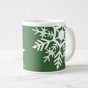 Festive Season White & Green Snow Stars Giant Coffee Mug