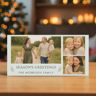 Festive Season's Greetings 3 Photo Botanical Holiday Card