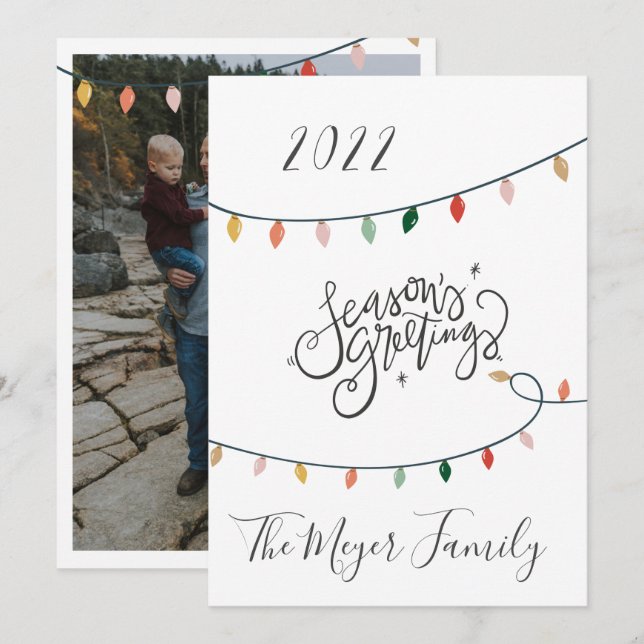 Festive Seasons Greetings Christmas Lights Photo Holiday Card (Front/Back)