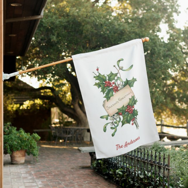 Festive Season's Greetings with Holly & Mistletoe House Flag (In SItu)