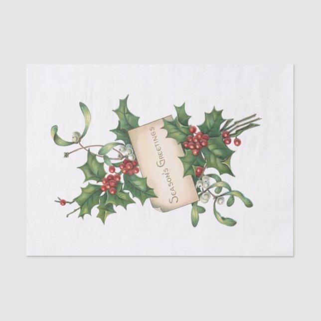 Festive Season's Greetings with Holly & Mistletoe Tissue Paper (Front)