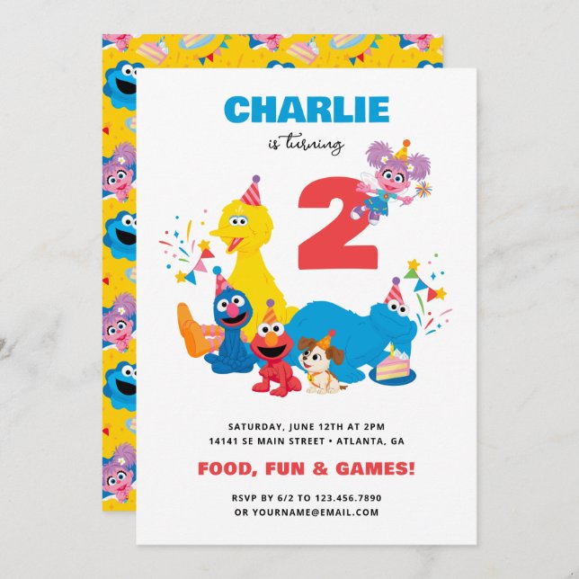 Festive Sesame Street Kids Birthday Party Invitation (Front/Back)