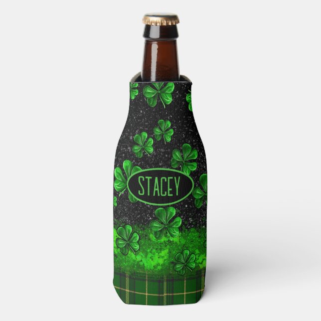 Festive Shamrock Personalized Bottle Cooler (Bottle Front)