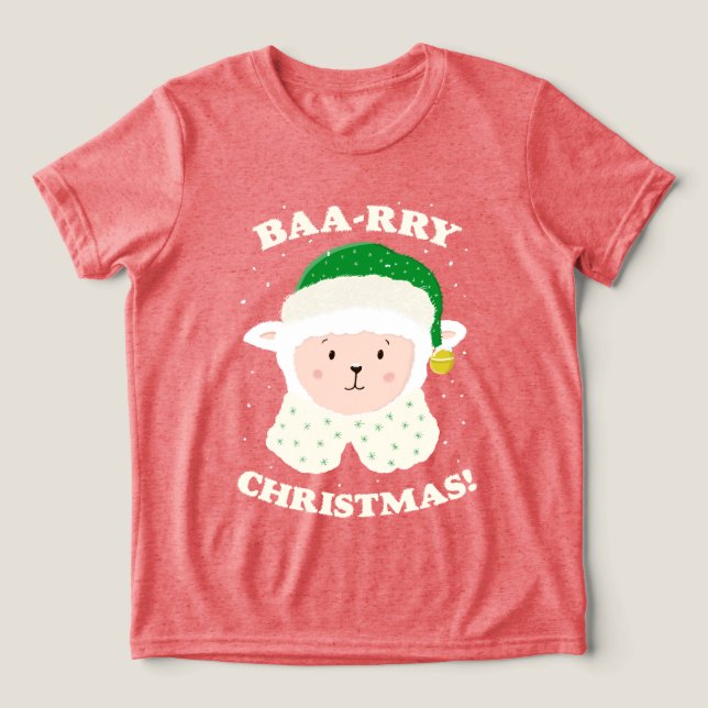 Festive Sheep Says Baa-rry Christmas! Tri-Blend Shirt (Design Front)