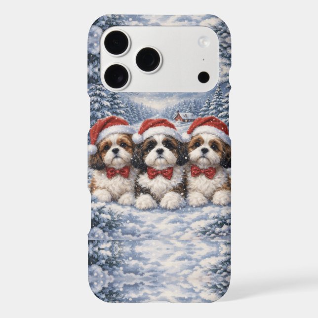 Festive Shih Tzu Trio  iPhone Case ("Three little Shih Tzus spreading Christmas joy!)