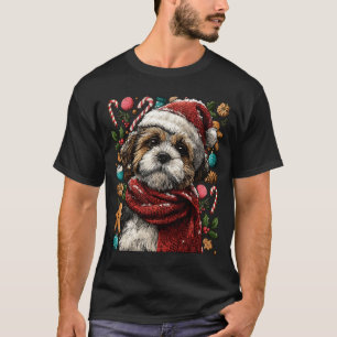 Festive Shih Tzu With Santa Hat Snowy Winter Chris T-Shirt